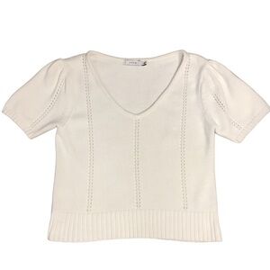 Lush Cropped Short Sleeve V-neck Knit Top in White Size Small